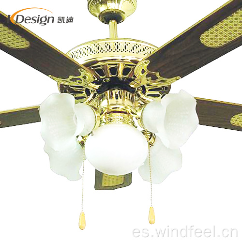Elegante lámpara de ventilador de techo de alta velocidad elegante retro 5 ventiladores de techo decorativos con luz de flor blanca para la casa